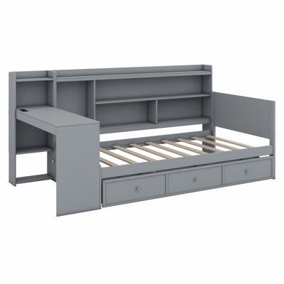 Wooden Daybed With Drawers, USB Ports And Desk