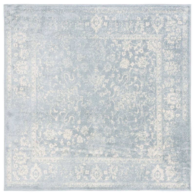 Tapis à motif oriental ardoisé / ivoire Nuss, Carré 6 pi