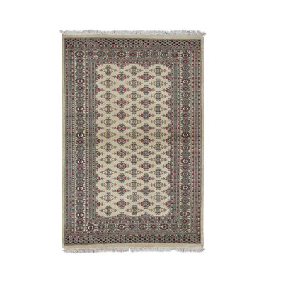Tapis beige / vert / rouge noué à la main de haute qualité