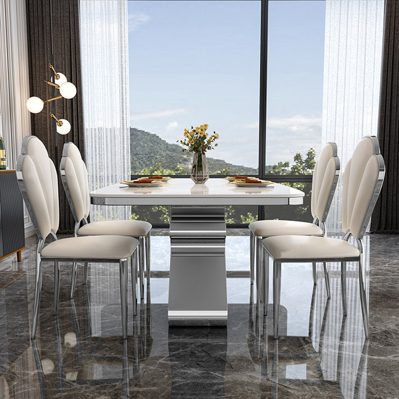 Ensemble de salle à manger Ardenia, Blanc / gris clair, H 29,53 po x L 70,87 po x l 35,43 po