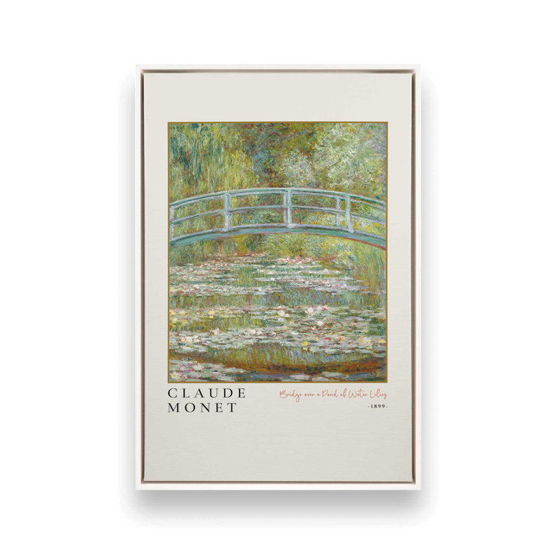 Pont sur un étang de nénuphars par Monet v3, H 36,75 po x l 24,75 po, Cadre flottant blanc opaque