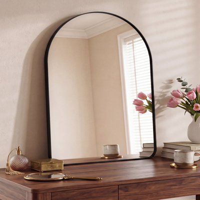 Contemporary Arched Wall Mounted Bathroom Vanity Mirror with Aluminum Alloy Frame