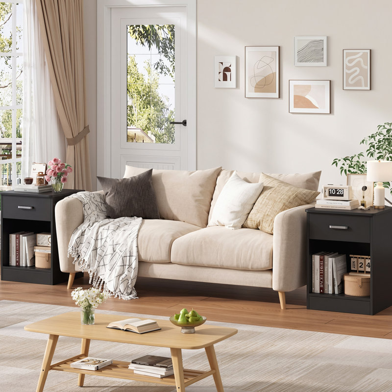 Ignacio 23.6" H Wood Nightstand with Drawer, Black, Individual