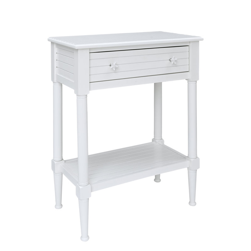 Barras Solid Wood Top End Table with Storage, White