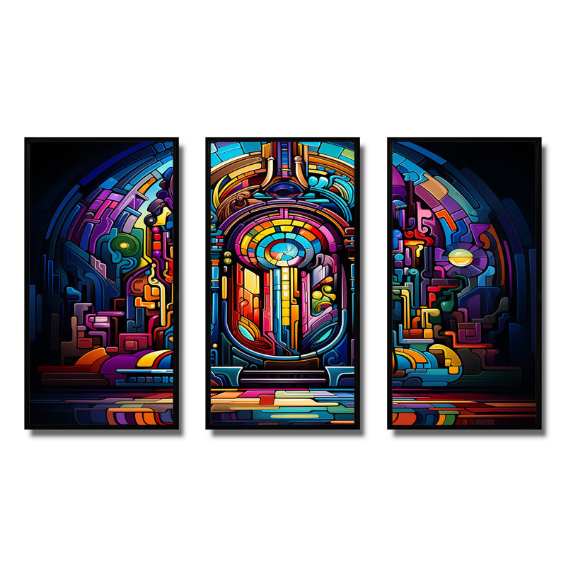 Multicolor psychedelic Jukebox Sound - Jukeboxes, art mural, Cadre flottant noir, H 28 po x l 36 po x P 1 po