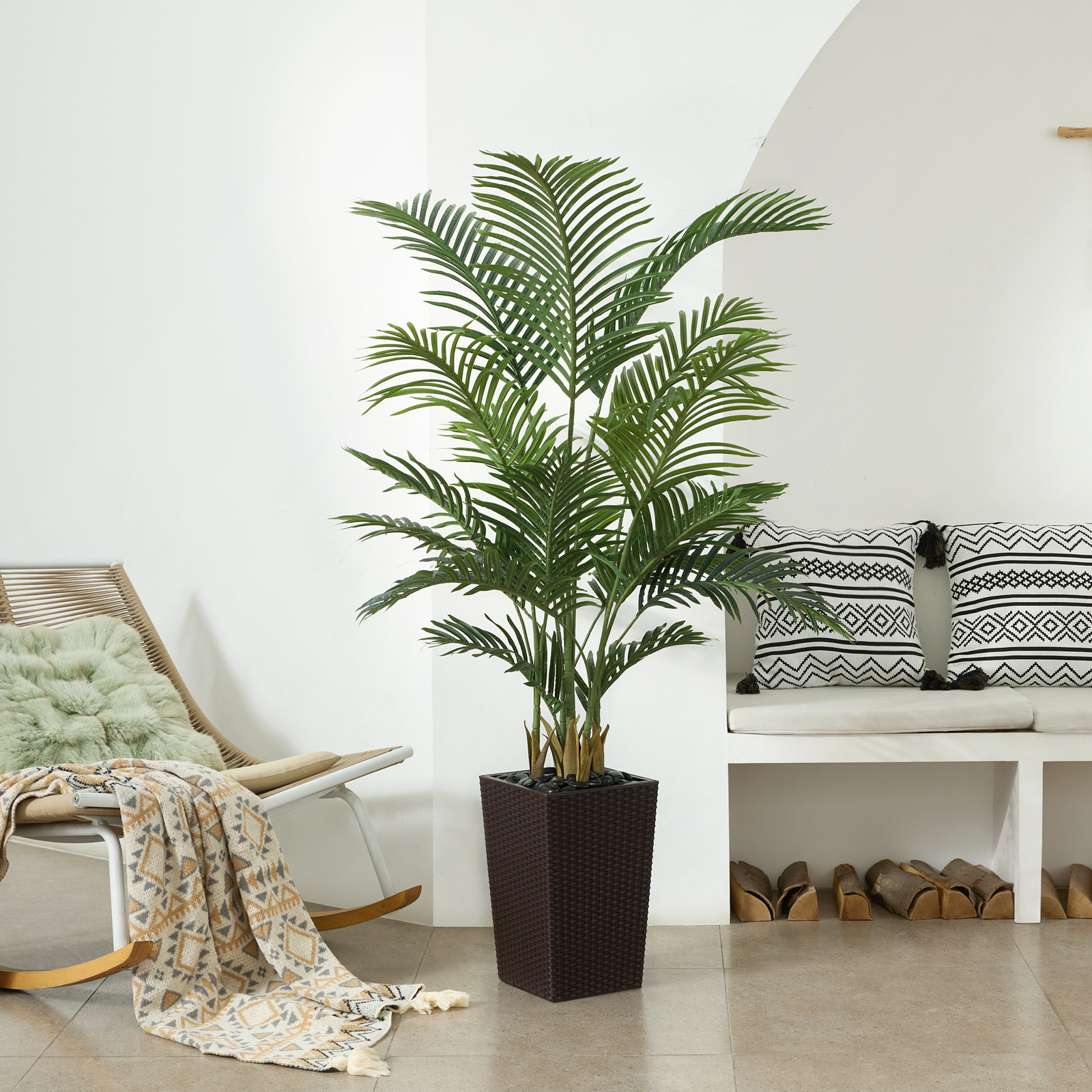 Aliza Palm Tree in Decorative Vase, 60" H x 20" W x 20" D, Brown