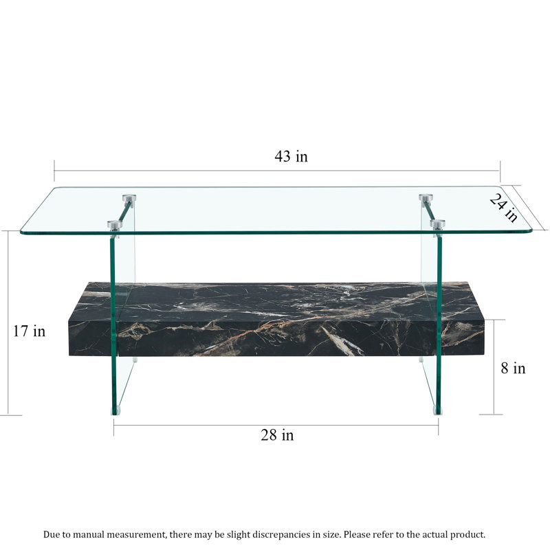 43''L X 24''W Modern Glass Top Coffee Table, Black