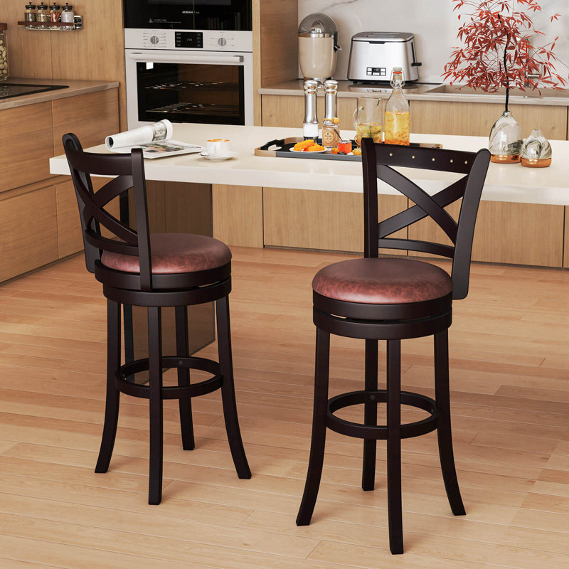 29" Swivel Bar Stools Footrest & Rubber Wood Frame For Kitchen Island, 4