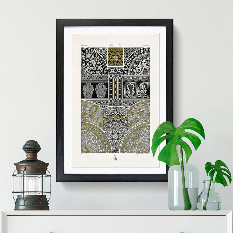 Indian Pattern by Albert Racinet - Framed Print, Black, 60cm H x 40cm W x 2cm D