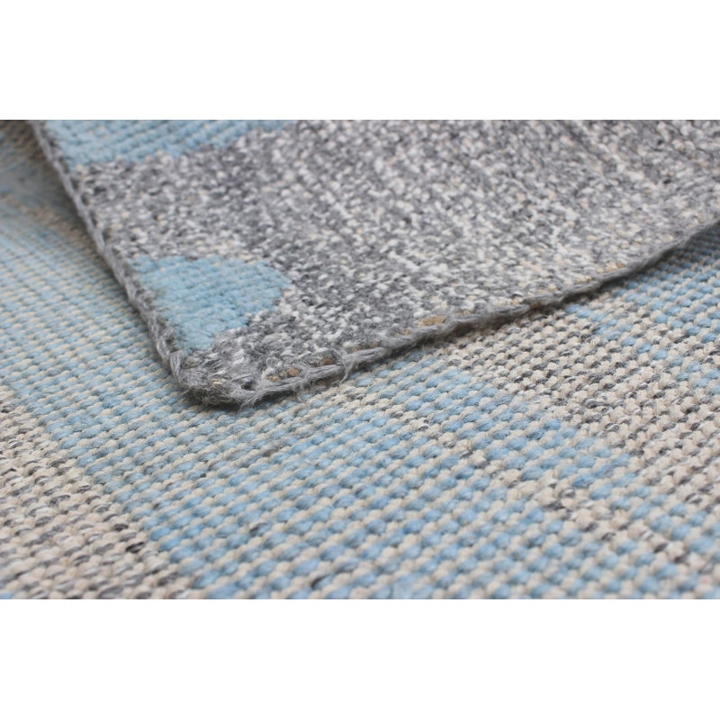 Tapis cyan / gris en laine noué à la main de conception unique 5 pi 2 po x 7 pi 6 po