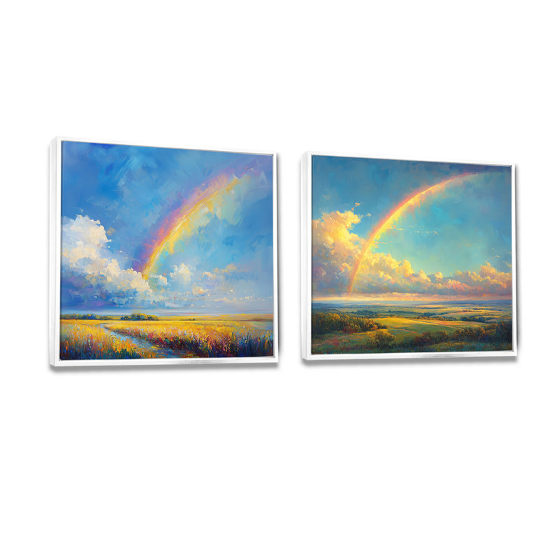 «Rainbow After The Rain I» - art mural arc-en-ciel - ensemble d'art mural traditionnel 2 pièces, H 30 po x l 61 po, Blanc