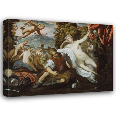 "Venus and Mars with Cupid and the Three Graces in a Landscape" by  Domenico Tintoretto - Gallery Wrap Canvas Wall Art