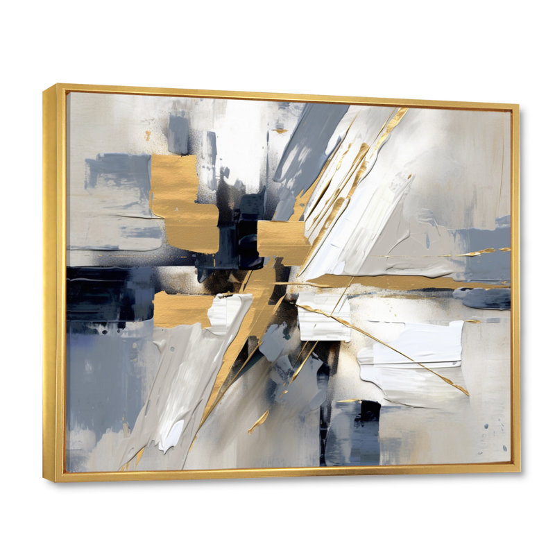 «Grey and Gold Transcendent Impressions I», art sur toile à formes abstraites, Cadre flottant doré