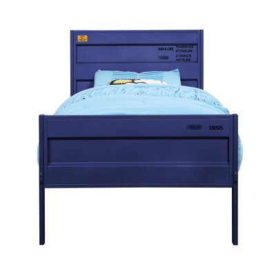 Lit double de style cargaison bleue, structure en métal en fer, panneau rectangulaire, 21 lattes, lit de 44 po de hauteur avec structure, lb / pi, pieds droits, haut, poids de 76 lb