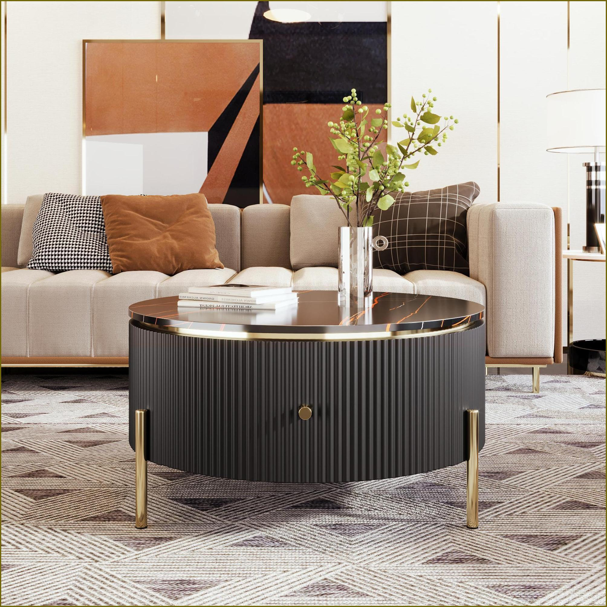 Latitude Run® Modern Round Coffee Table with Golden Metal Base – 2 ...