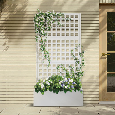  Lit de jardin surélevé avec treillis, boîte à fleurs avec écran d'intimité, jardinière extérieure en métal avec treillis pour plantes grimpantes, patio, balcon et jardin