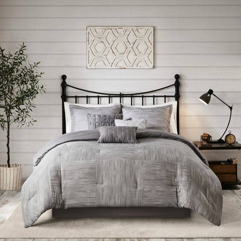Édredon gris à imprimé croisé, 7 pièces, très grand, coussins décoratifs modernes gris, matériau, Gris