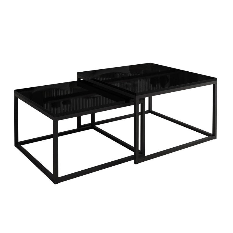 Sattley 2 Piece Coffee Table, Black Matt, Black