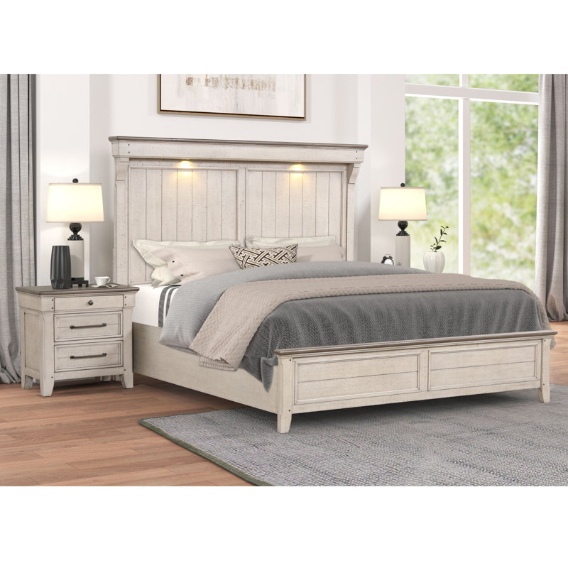 Ensemble de chambre à coucher 3 pièces avec éclairage à DEL tactile Ophelia & Co. Ken, finition taupe vieillie, Grand