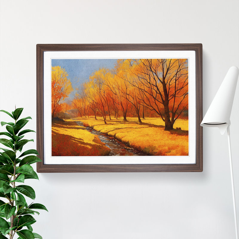 Watercolour Autumn Forest Vol.1 - Single Picture Frame Painting, 25cm H x 34cm W x 2cm D, Walnut Framed