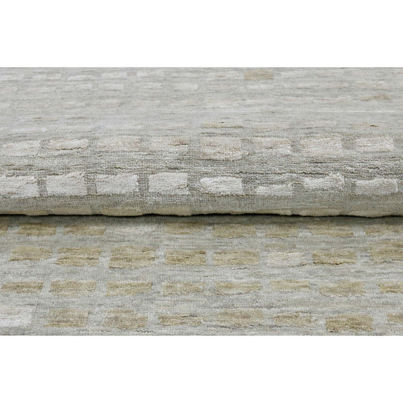 Handmade Silk and Wool Geometric Area Rug, Rectangle 10' x 14'