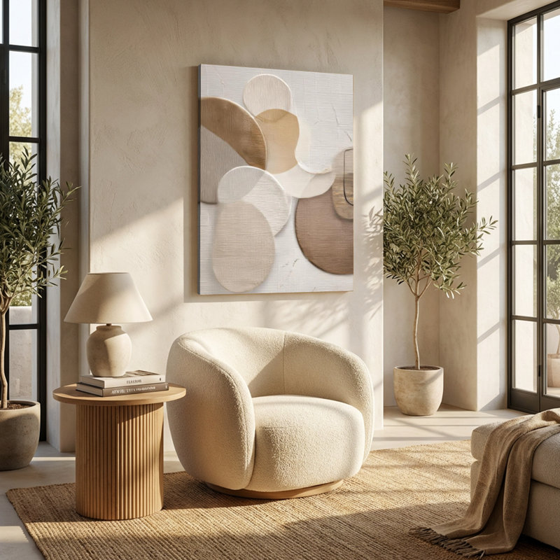 Minimalist Overlapping Textured Forms Neutral Tones Abstract Canvas Art