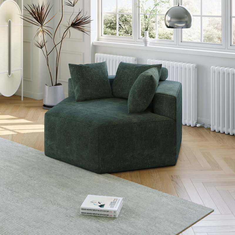 Chenille Sponge single sofa, Green Chenille