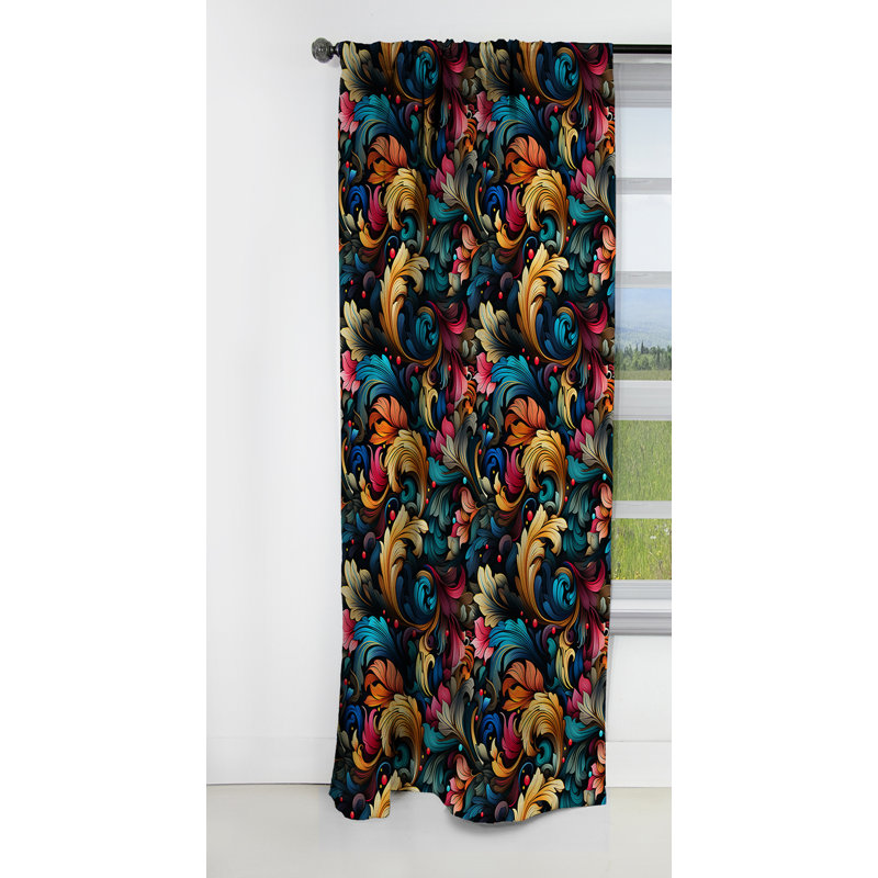 Rideau à motif floral cachemire rétro Vintage Elegance II - 1 panneau, L 52 po x L 120 po