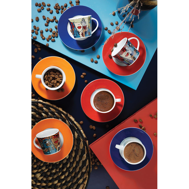 Ensemble de tasses à café élégantes (12 pièces), 100% porcelaine, tasses: 2,4 x 3,1 x 2,4 pouces | Soucoupes: 4,7 po x 4,7 po x 0,8 po | Va au lave-vaisselle et au micro-ondes | Parfait pour la maison ou le bureau, design élégant et durable