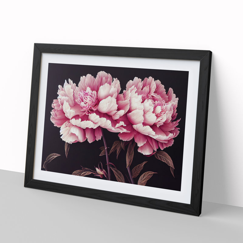 Enchanting Peony Flowers - Single Picture Frame Print, 34cm H x 46cm W x 2cm D, Black Framed