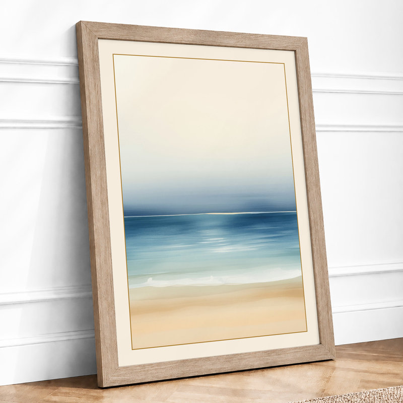 Serene Horizon Coastal - Framed Print, A2 - 59.4 x 42.0 cm, Oak