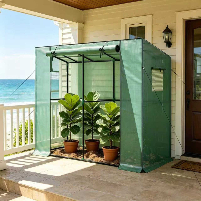 Upgraded Small Walk-in Greenhouse with UV-Resistant Cover and Roll-up Door Green, Green