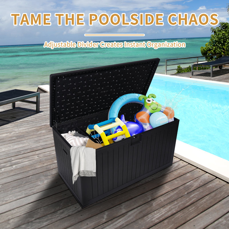 260 Gallon Resin Outdoor Deck Box Waterproof, 32.6" H x 63.4" W x 32.2" D