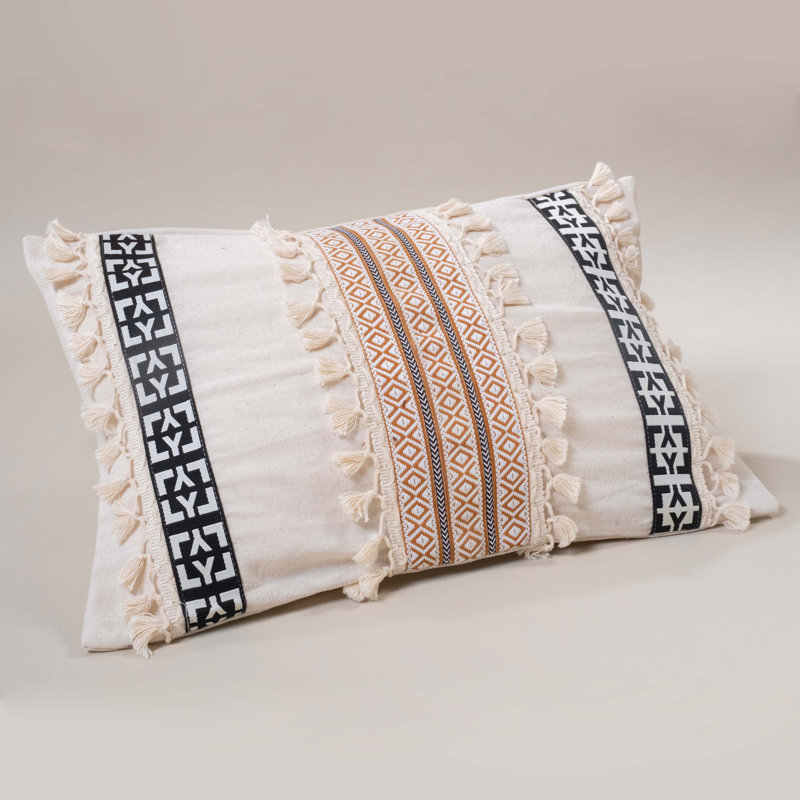 Attitash Striped White Rectangular Cushion Cover