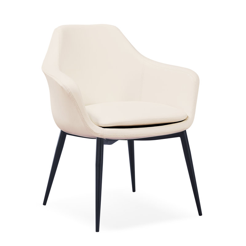 Chaise avec accoudoirs rembourrée Teegan, Noir, Crème