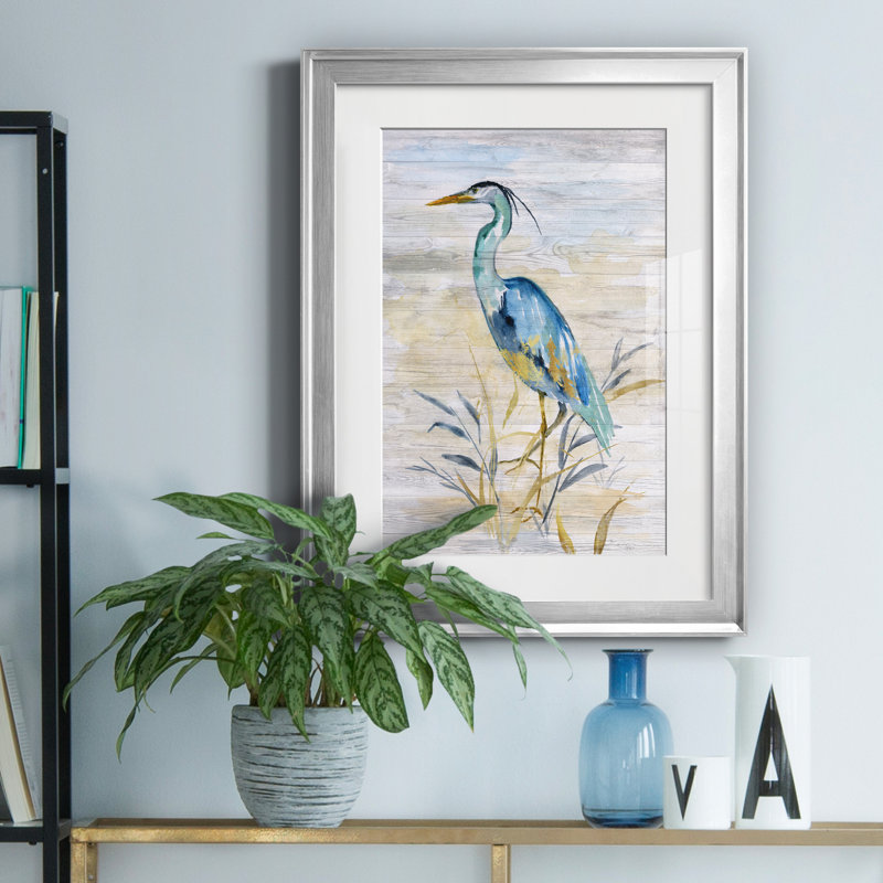 «Blue Heron II» par Nan - reproduction de cadre photo, Silver Frame, H 18,5 po x l 24,5 po x P 1,5 po