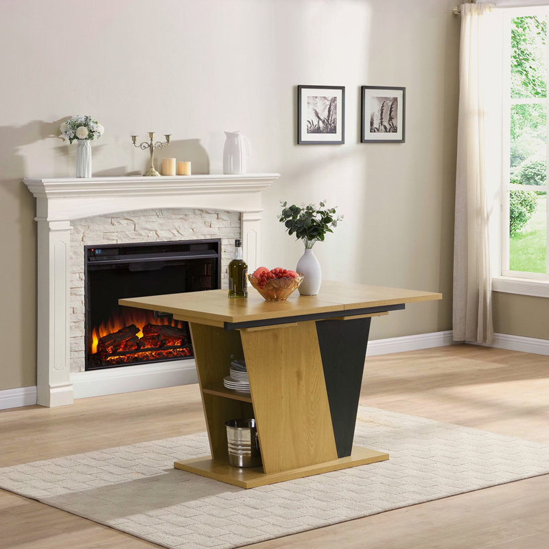 Table de salle à manger extensible de 61,81 po (46,46 po) avec rangement intégré, table en bois moderne avec structure en métal robuste et base en panneau de fibres à densité moyenne, plateau de table réglable pour la maison, la salle à manger et 