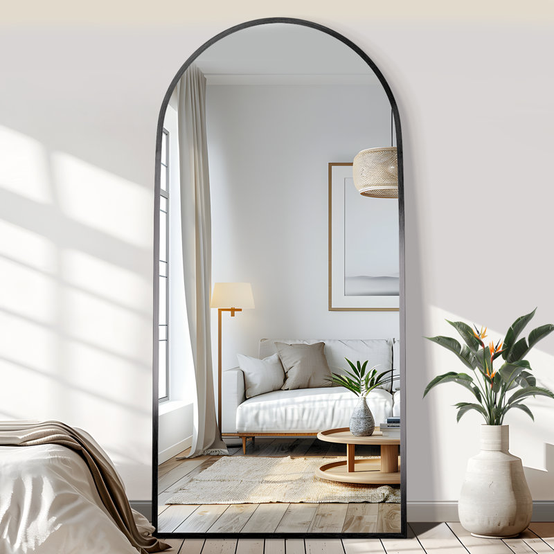 Grand miroir de plancher arqué pleine longueur, Noir, 77 po x 34 po