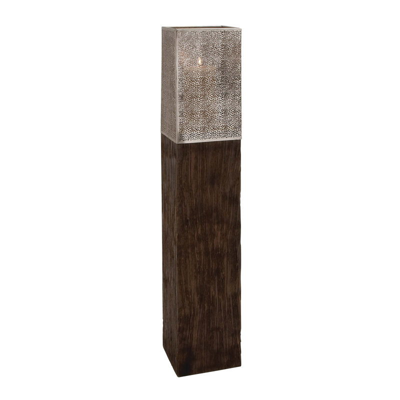 Wommack Mango Wood Handmade Laser Cut Metal Decorative Indoor Outdoor Brown Candle Lantern, 43" H x 8" W x 8" D