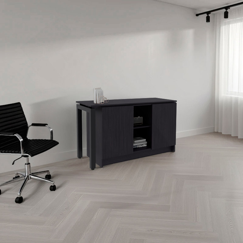 De bureau H 28,5 po, 2 portes, 5 tablettes, 2 pieds, wengé noir - Bureau à domicile
