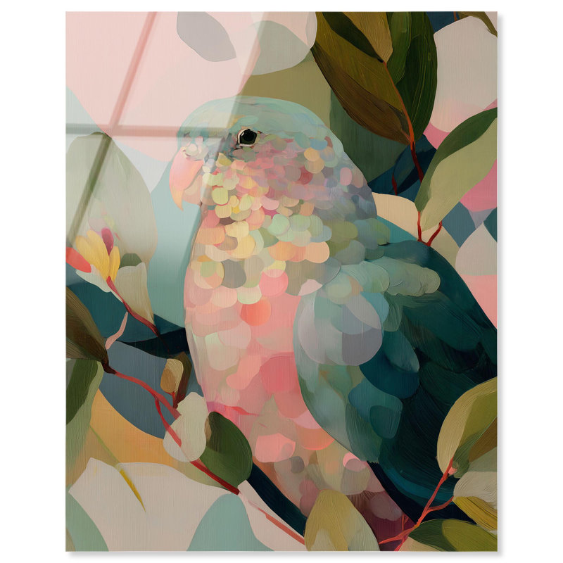 «Parrot Pastel Greens II», reproduction acrylique sur toile par Art Remedy, H 20 po x l 16 po