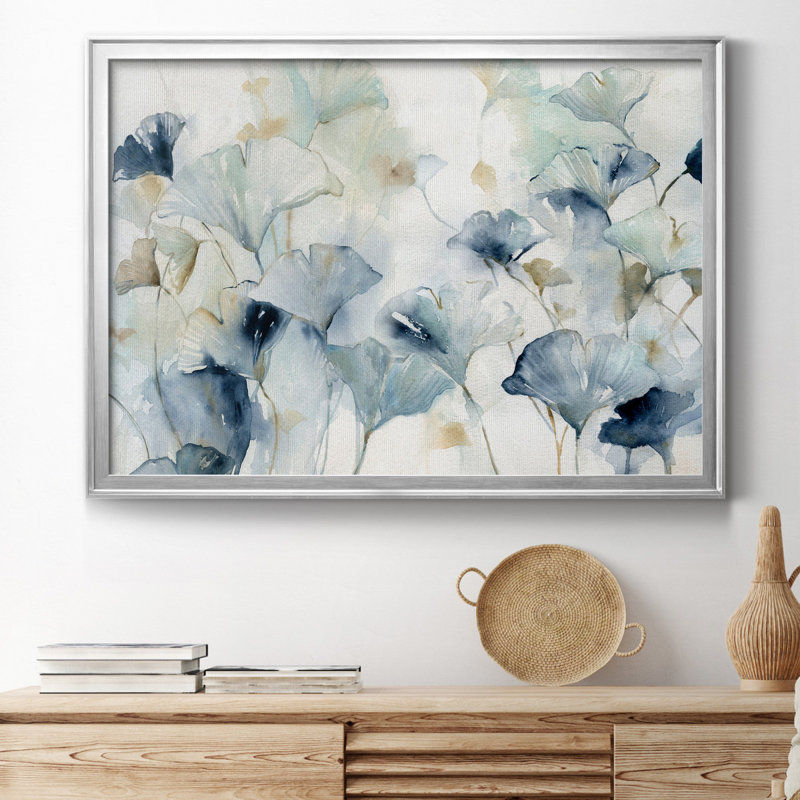 Glorieux ginkgo - peinture encadrée, Toile avec cadre argenté, H 26,5 po x l 36,5 po x P 1,5 po
