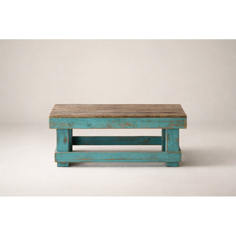 Table basse 40 "en bois récupéré - table de ferme rustique combinée turquoise | Bois massif, fait à la main, entièrement assemblé
