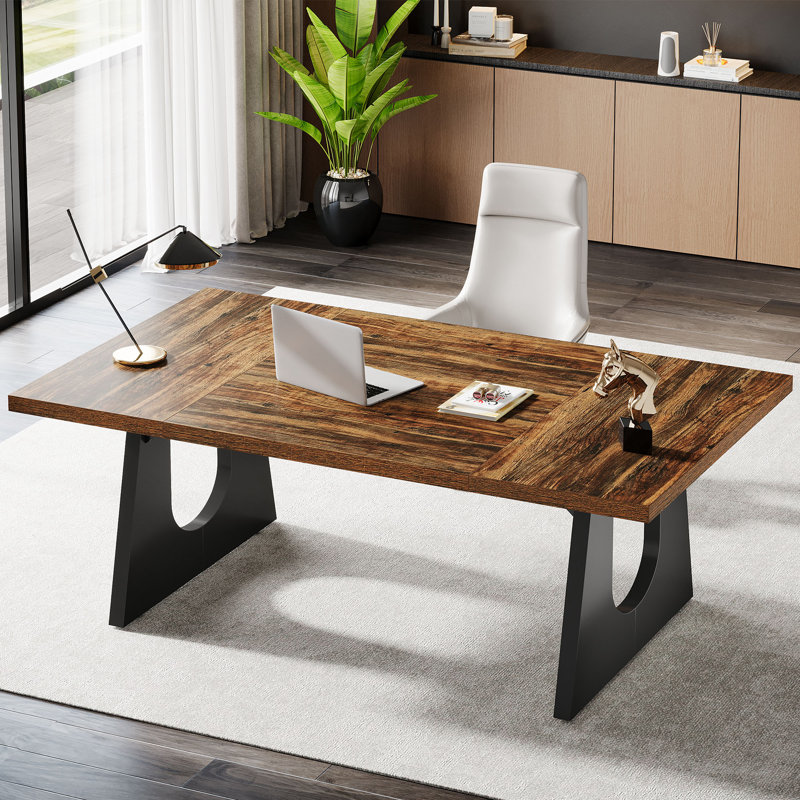 Bureau de direction en bois de 70,86 pouces, grand bureau d'ordinateur avec plateau de table épaissi et base en bois pour le bureau personnel