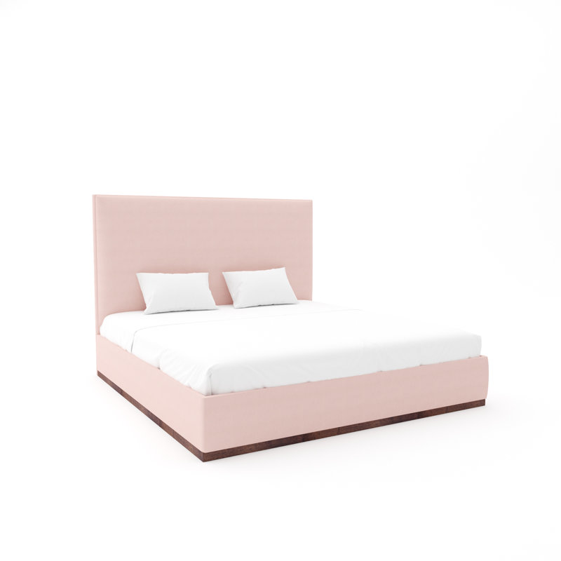 Lindley Custom Upholstered Bed with Wood Base, Posh Life Performance Velvet Dove, King, Weathered