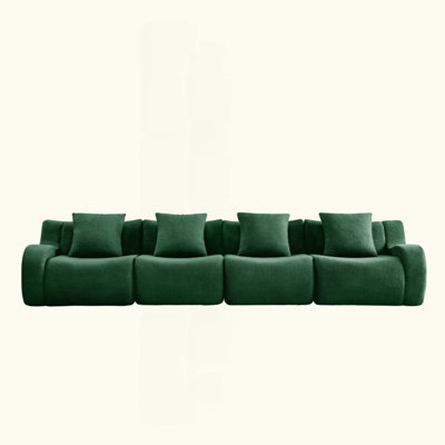 4-Seat Boneless Sofa, High-Quality Teddy Fabric,No Assembly Required   Curved Armrest,Anti-Slip Design,32D High Density Sponge Full Compression Vacuum Packag,For Studies Iiving Rooms