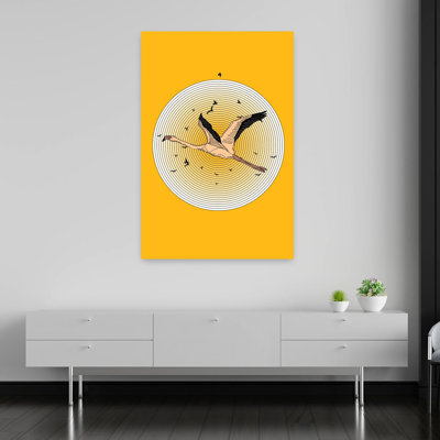 Contemporary Art Abstract Colorful Contemporary Bird Flamingo Nature Sunrise Wall Art - Wrapped Canvas Print
