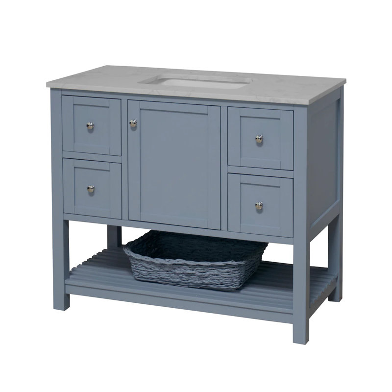Binne 42" Single Bathroom Vanity Set, Engineered Carrara, Powder Blue