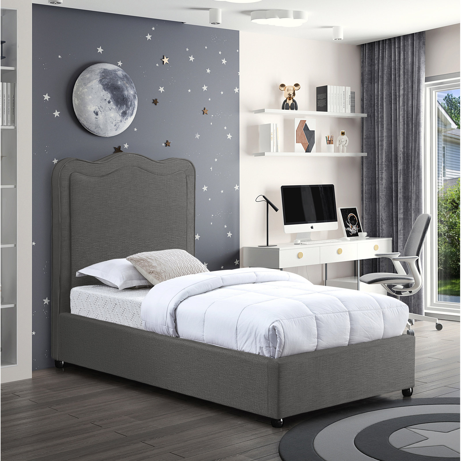 Felix Upholstered Bed, Twin, Gray Velvet
