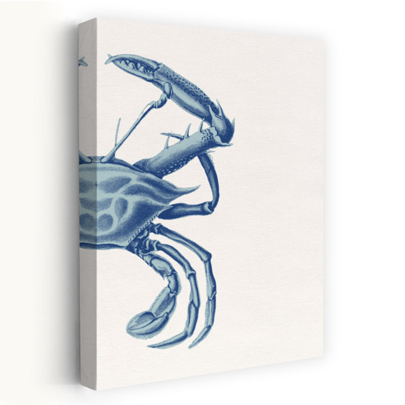 Vintage Blue Crab Drawing Vintage Crab Coastal Nature Wall Art Print 1 Piece Wrapped Canvas Wall Art, 91.44cm H x 60.96cm W